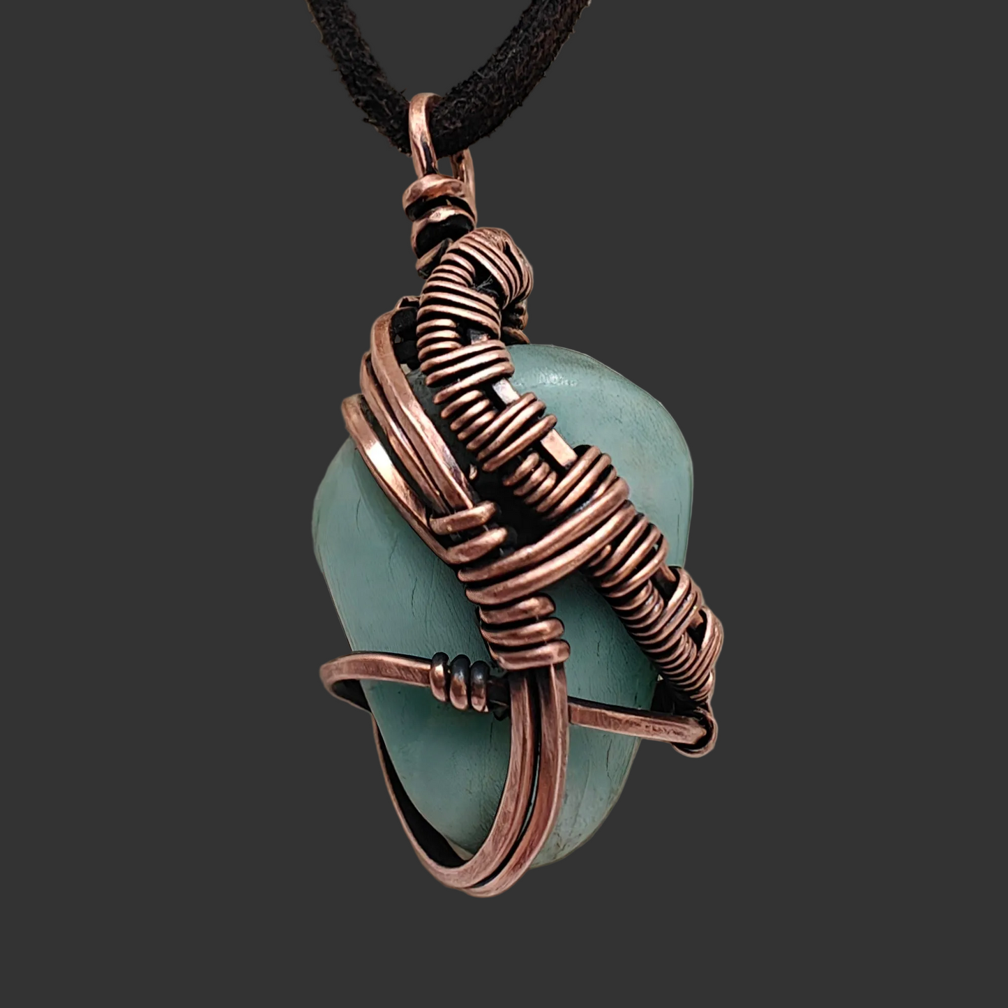Unisex Amazonite Stone and Antique Copper Pendant