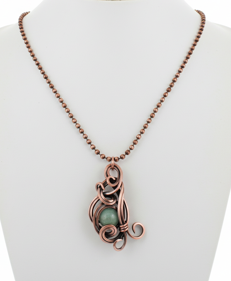 Mint Quartz Antique Copper Waterfall Pendant Necklace