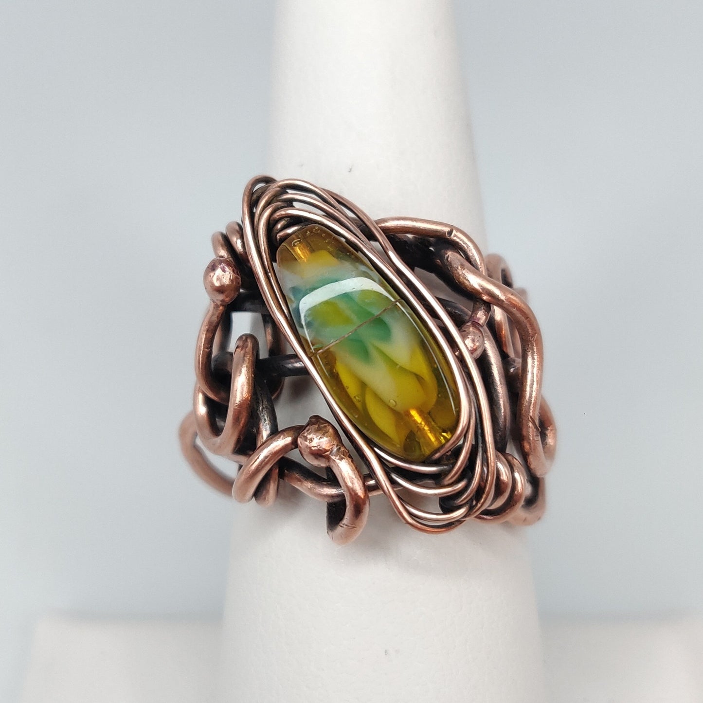 Antique Copper Hammered Vines Unisex Ring
