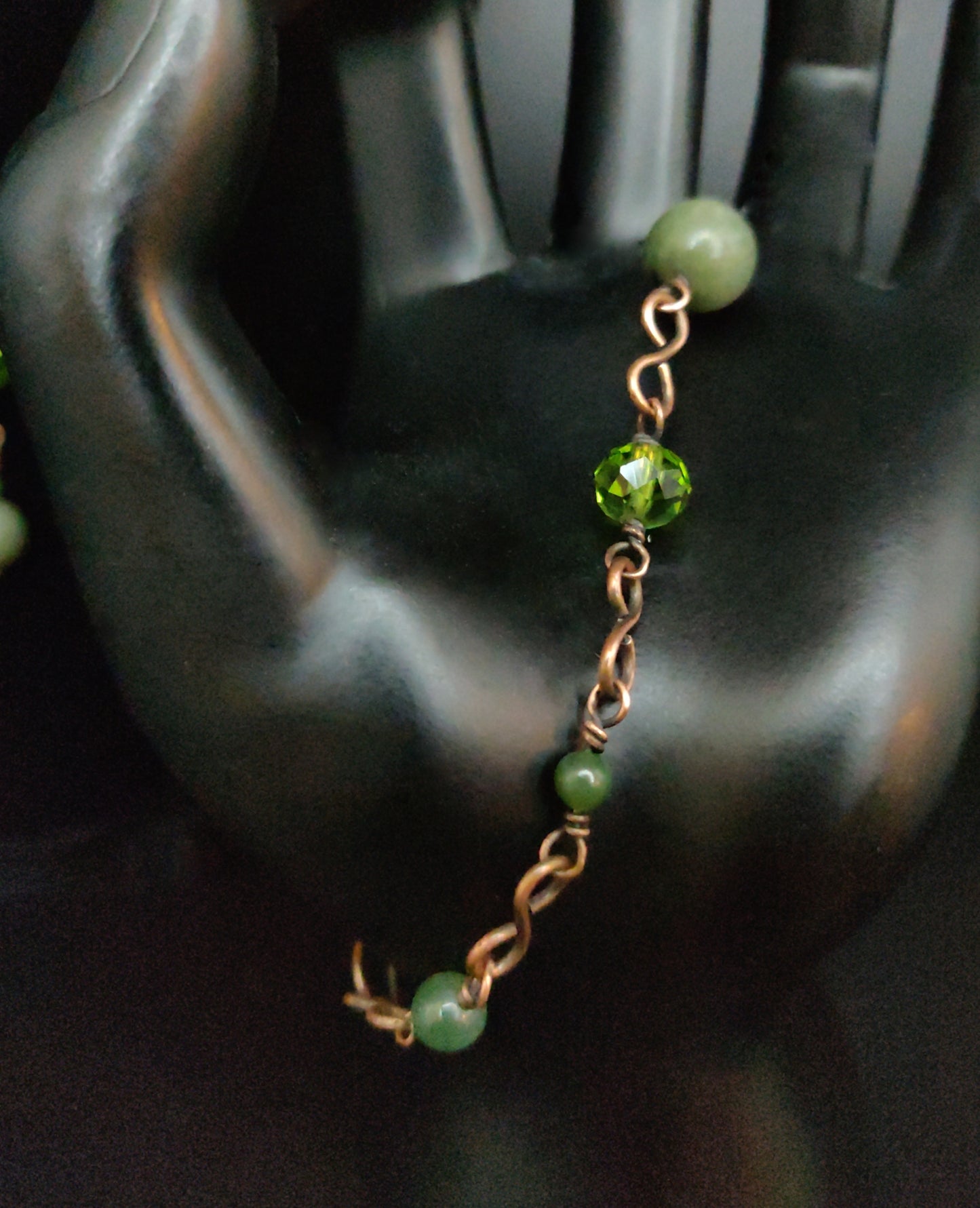 Handmade Jade & Antique Copper Rosary-Style Jewelry Set