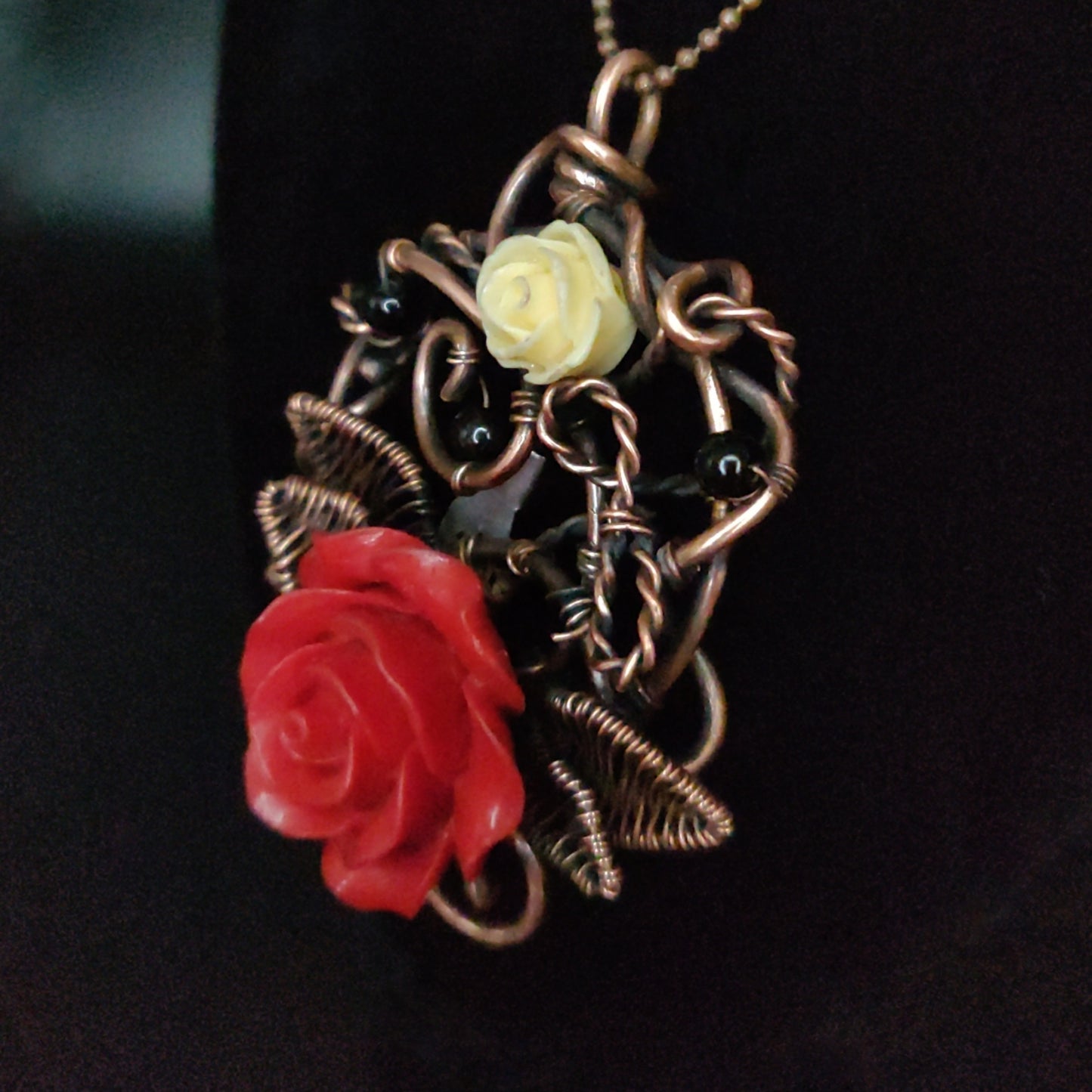 Antique Copper Red Rose Pendant/Brooch