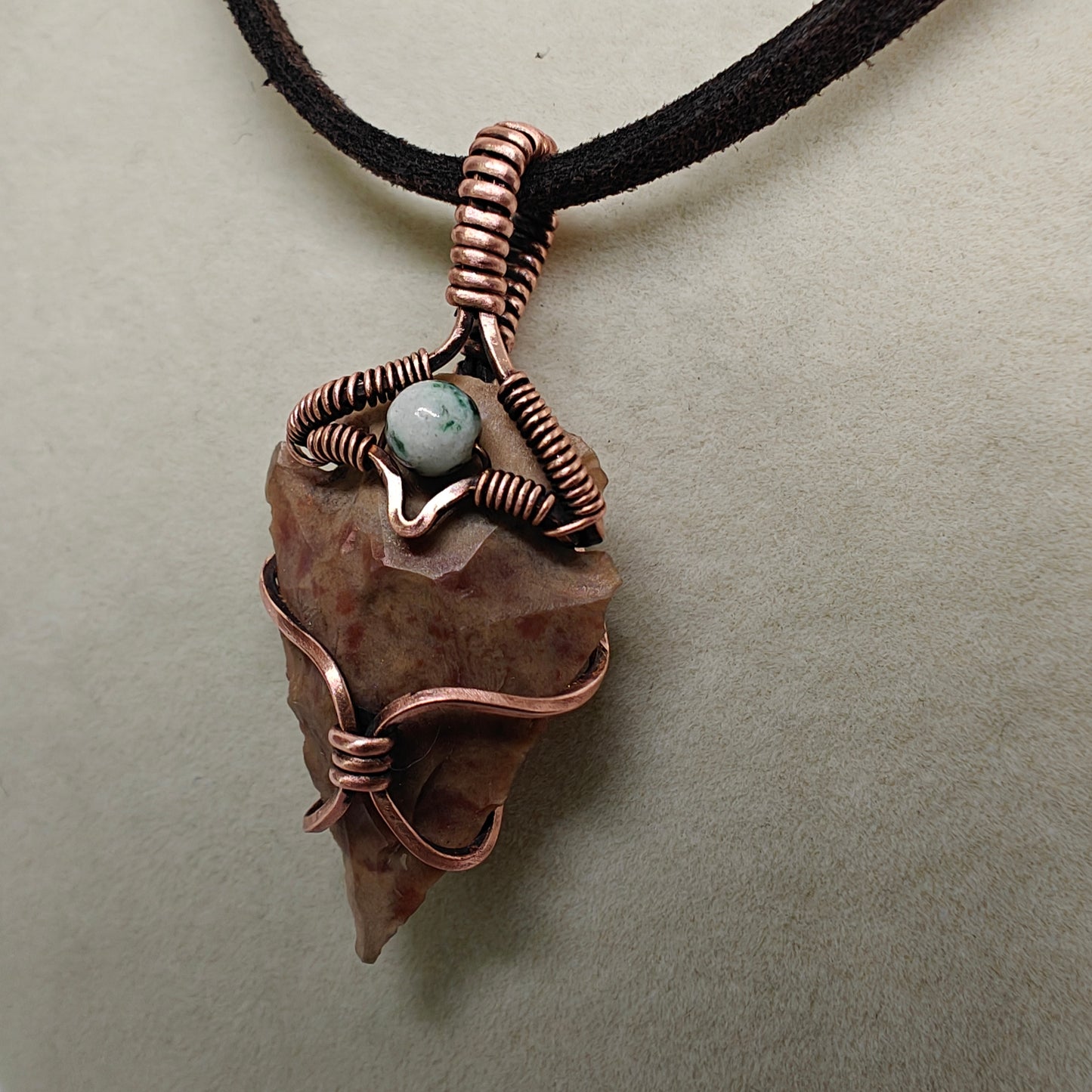 Men's Unisex Agate Arrowhead & Copper Pendant