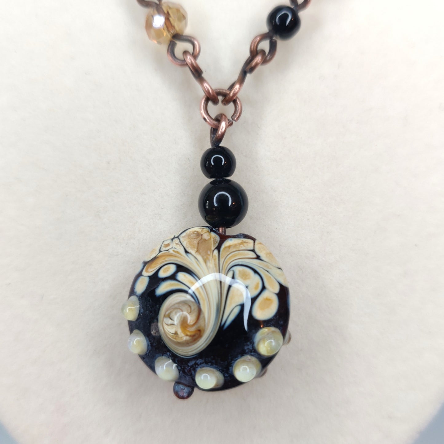 Black Tourmaline, Amazonite & Agate Handmade Copper Beaded Necklace & Earring Set