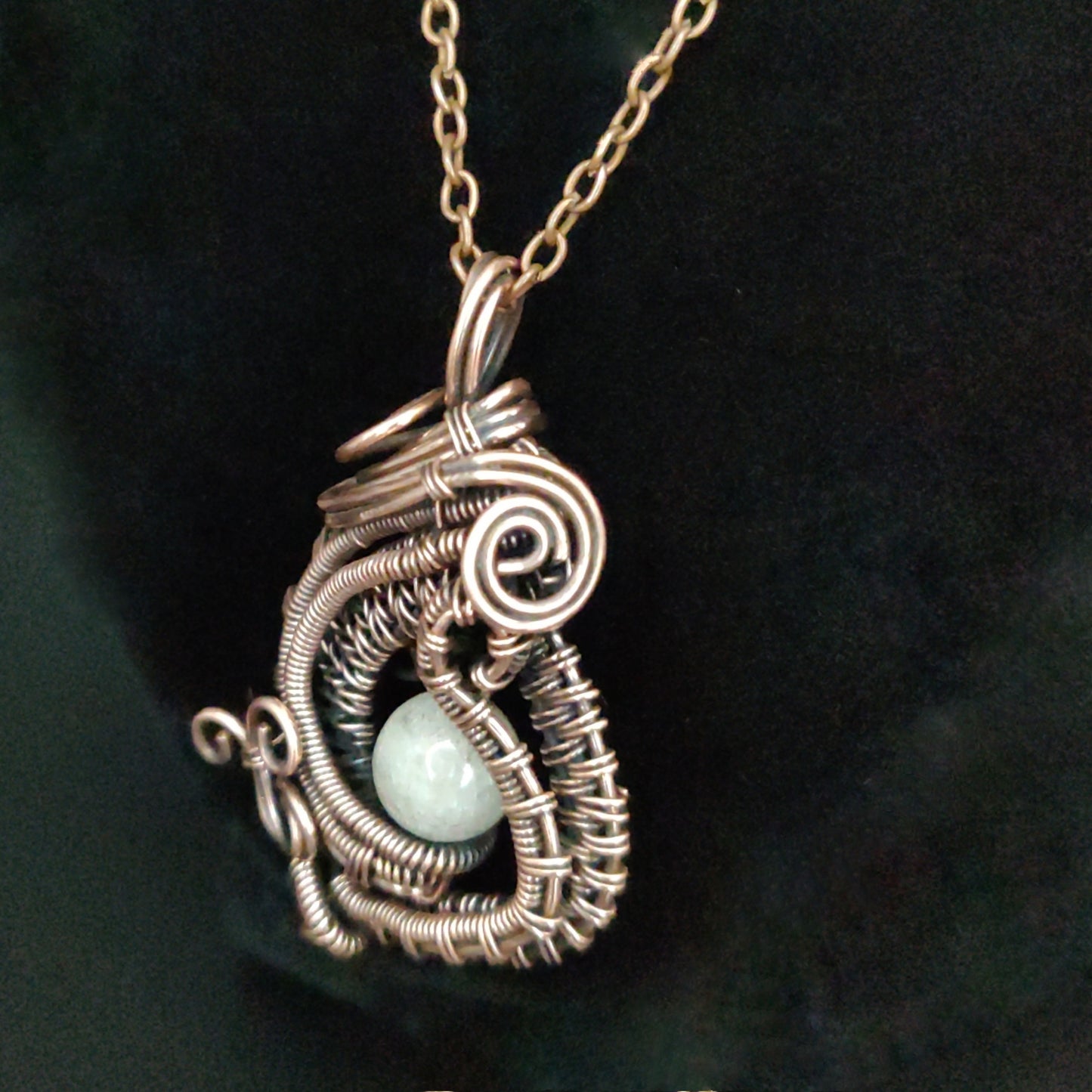 Antique Copper Statement Pendant Necklace with Beige Amazonite