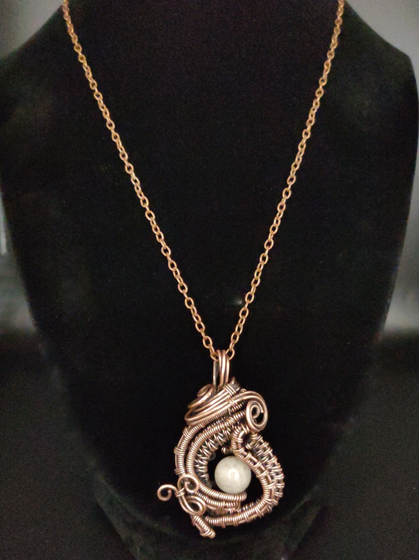 Antique Copper Statement Pendant Necklace with Beige Amazonite