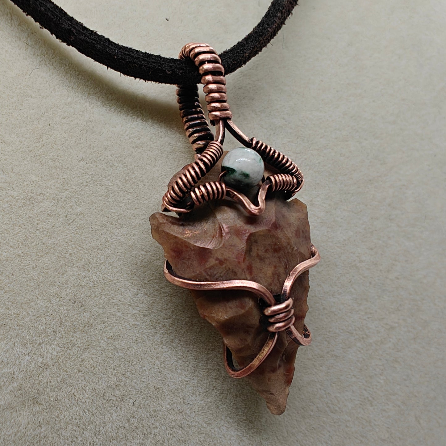 Men's Unisex Agate Arrowhead & Copper Pendant