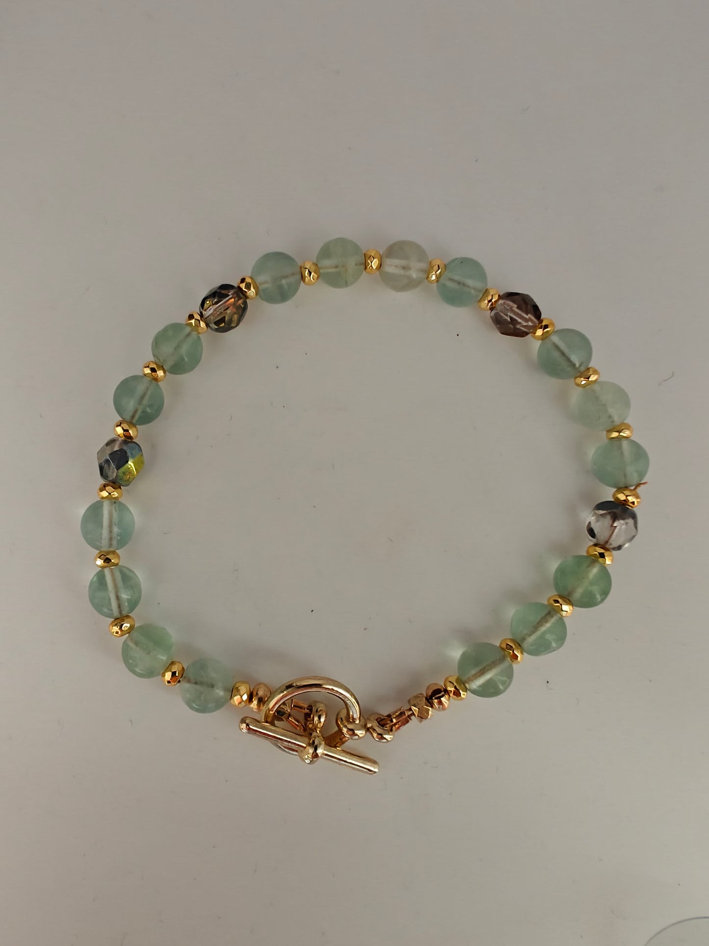 Green Fluorite & Golden Hematite Beaded Bracelet