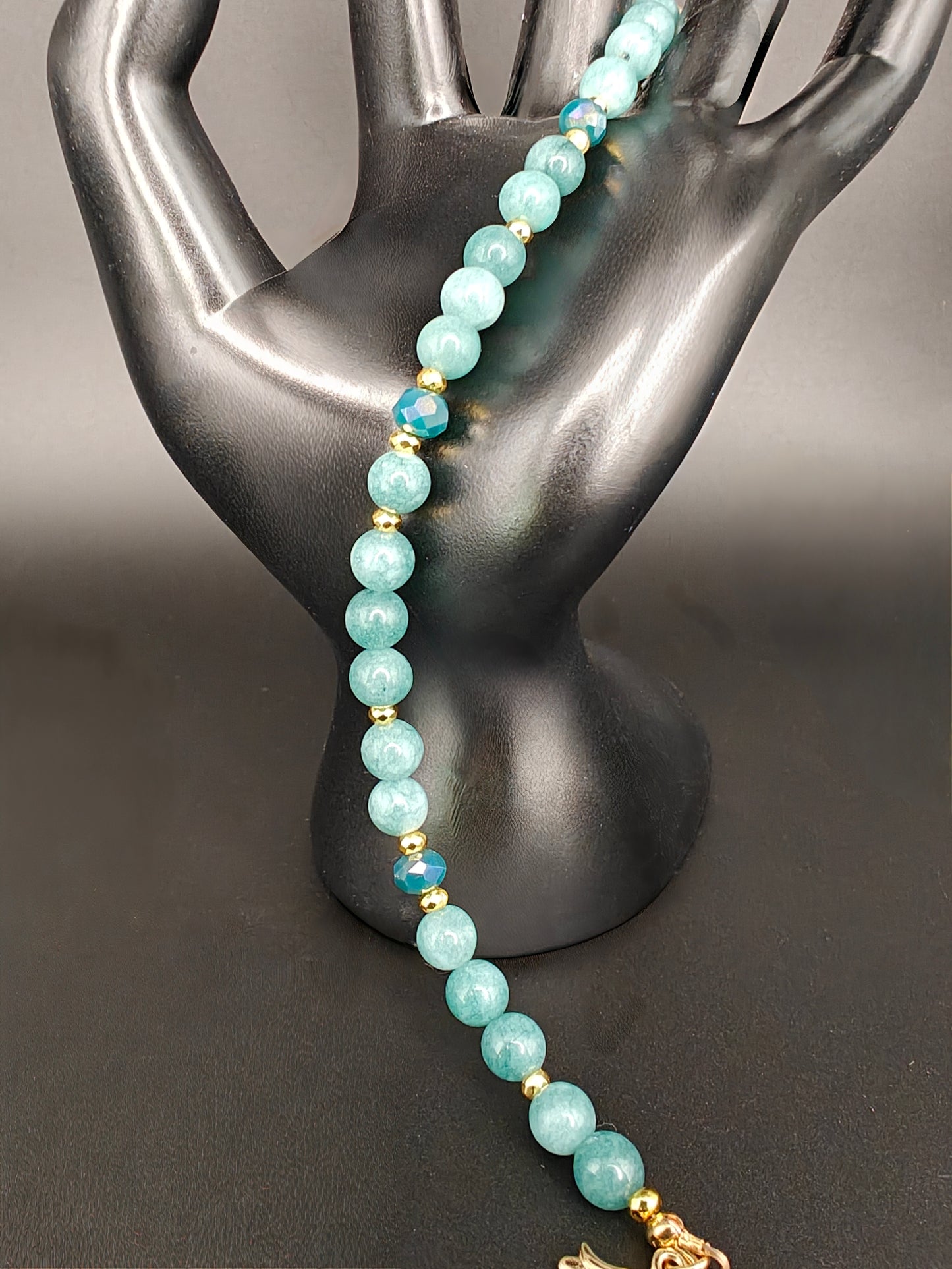Blue Chalcedony & Gold Hematite Beaded Bracelet