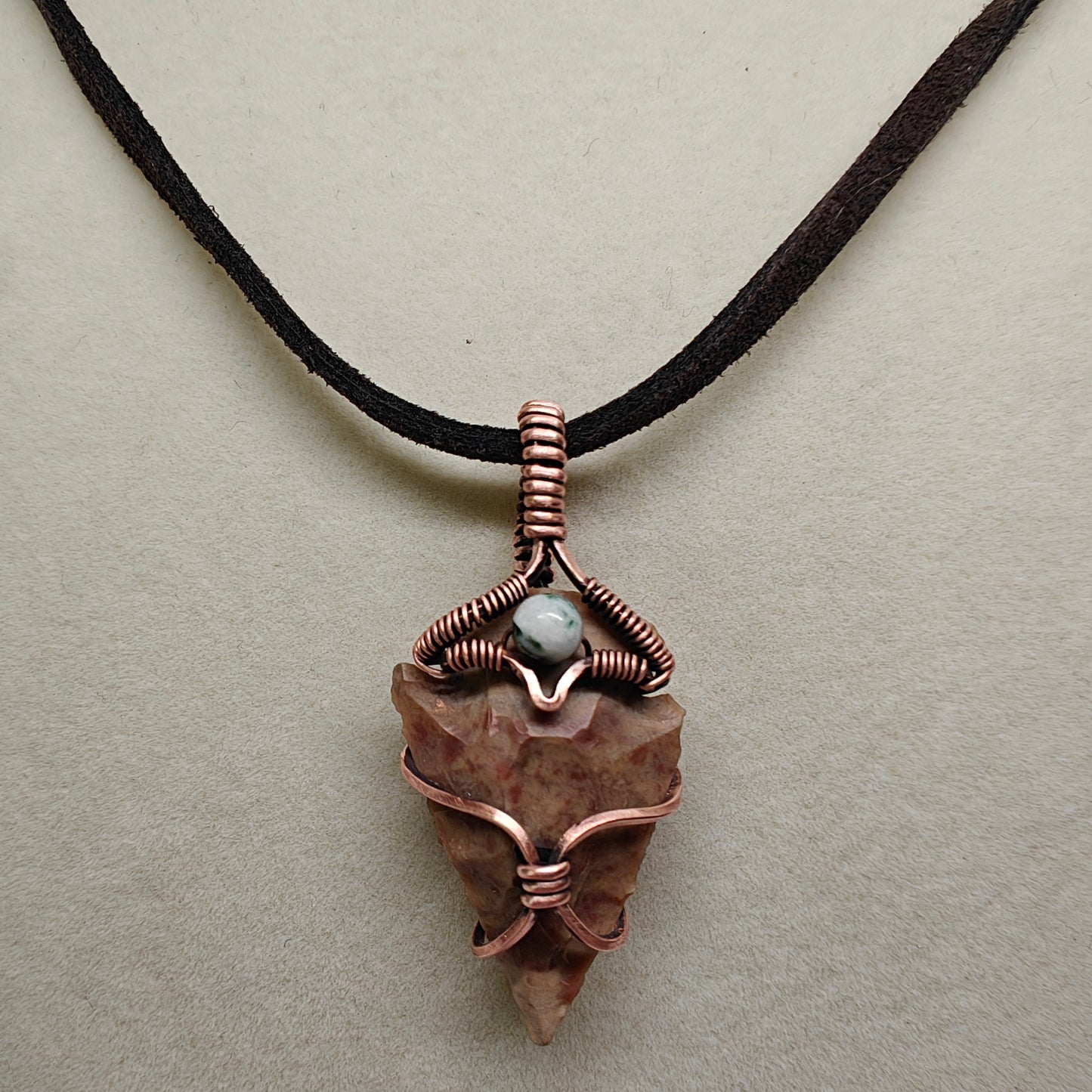 Men's Unisex Agate Arrowhead & Copper Pendant