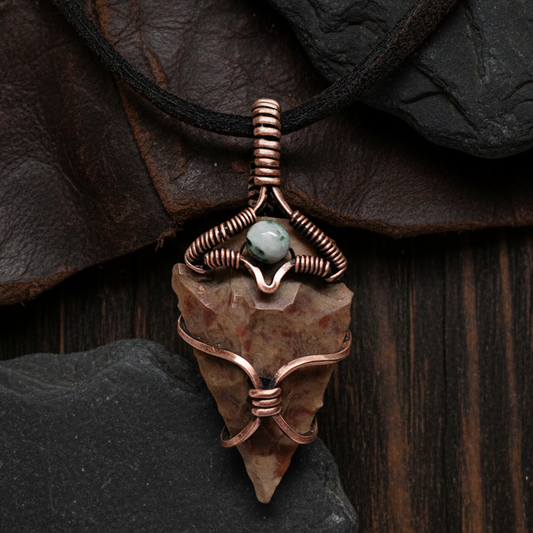 Men's Unisex Agate Arrowhead & Copper Pendant