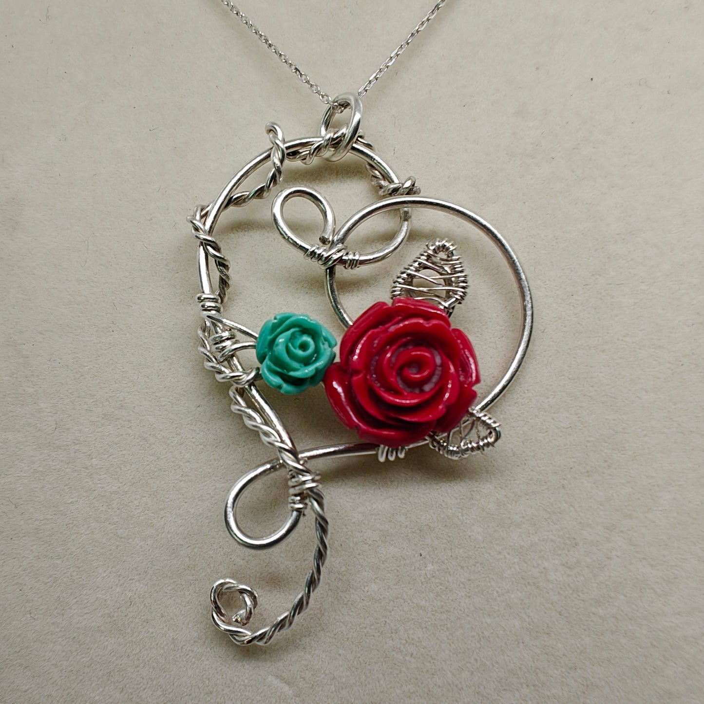 Sterling Silver Heart Pendant with Flower Bouquet