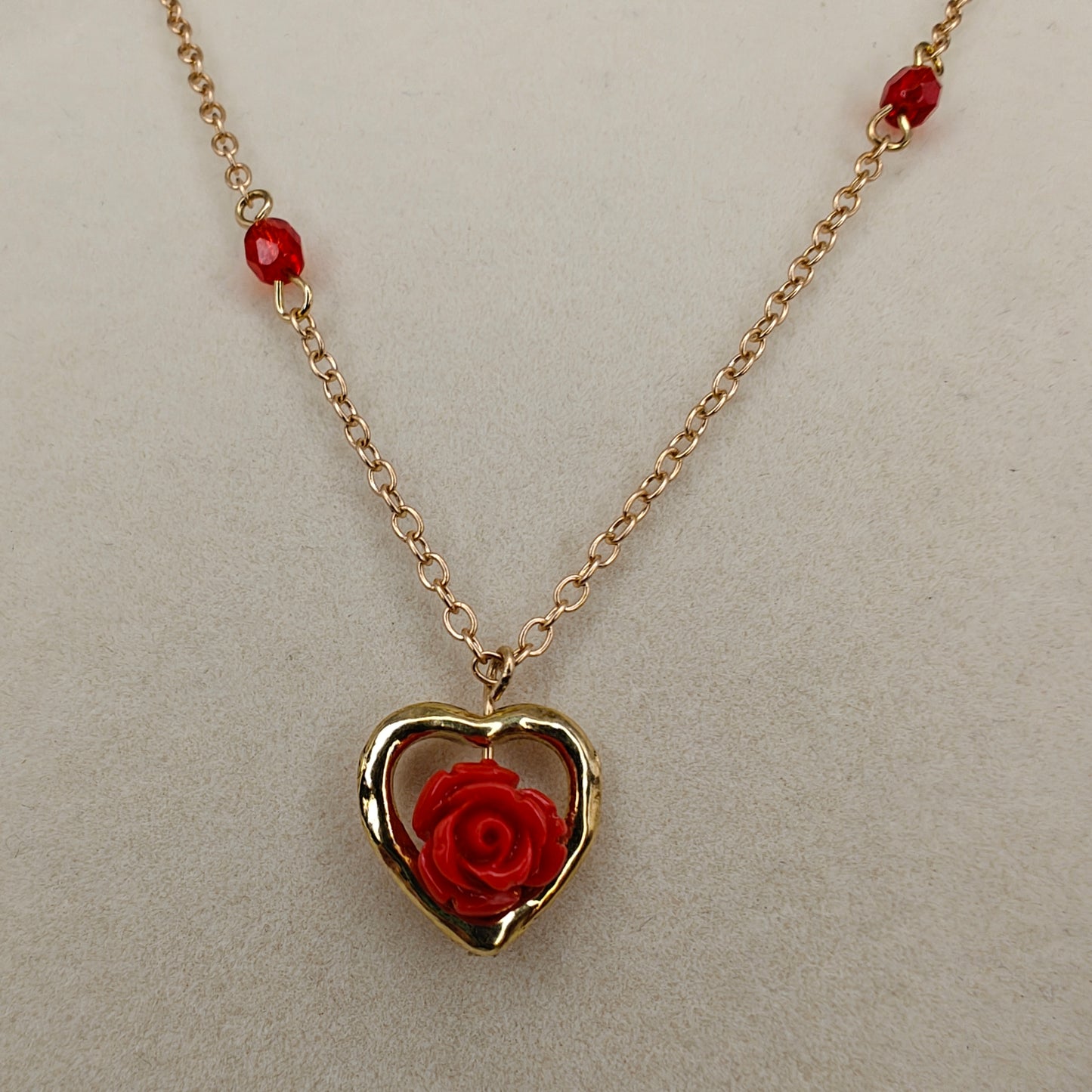 Rose Flower & Heart Gold Pendant Necklace (Multiple Colors)