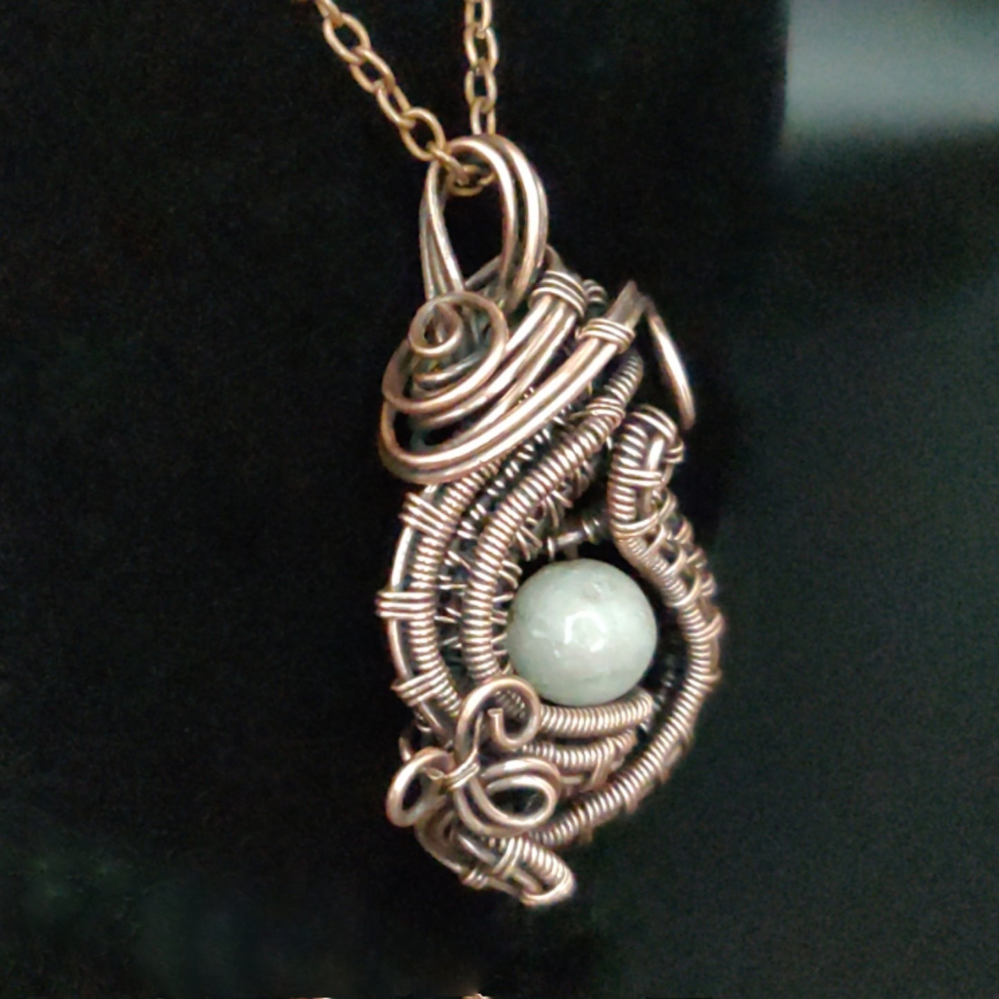 Antique Copper Statement Pendant Necklace with Beige Amazonite