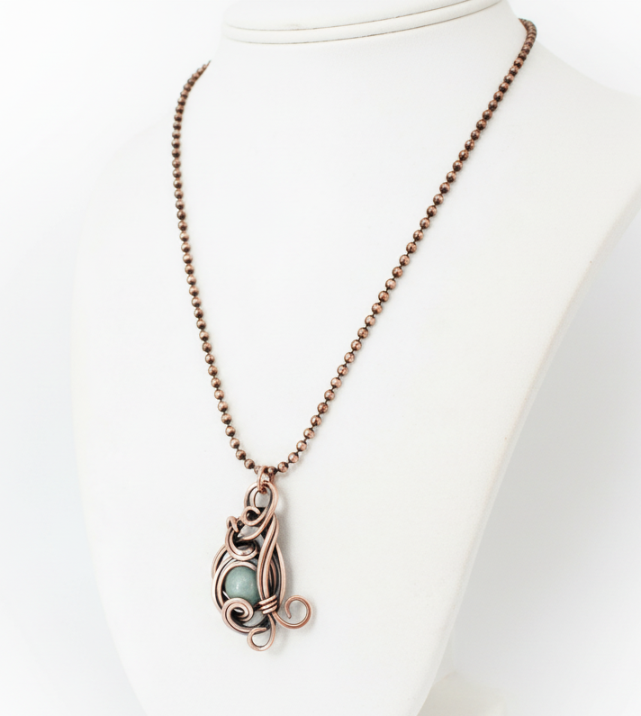 Mint Quartz Antique Copper Waterfall Pendant Necklace