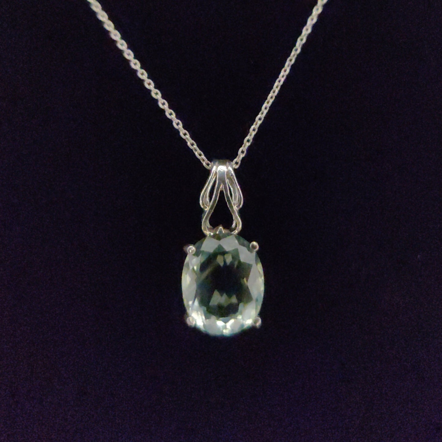 Green Amethyst & Sterling Silver Pendant Necklace