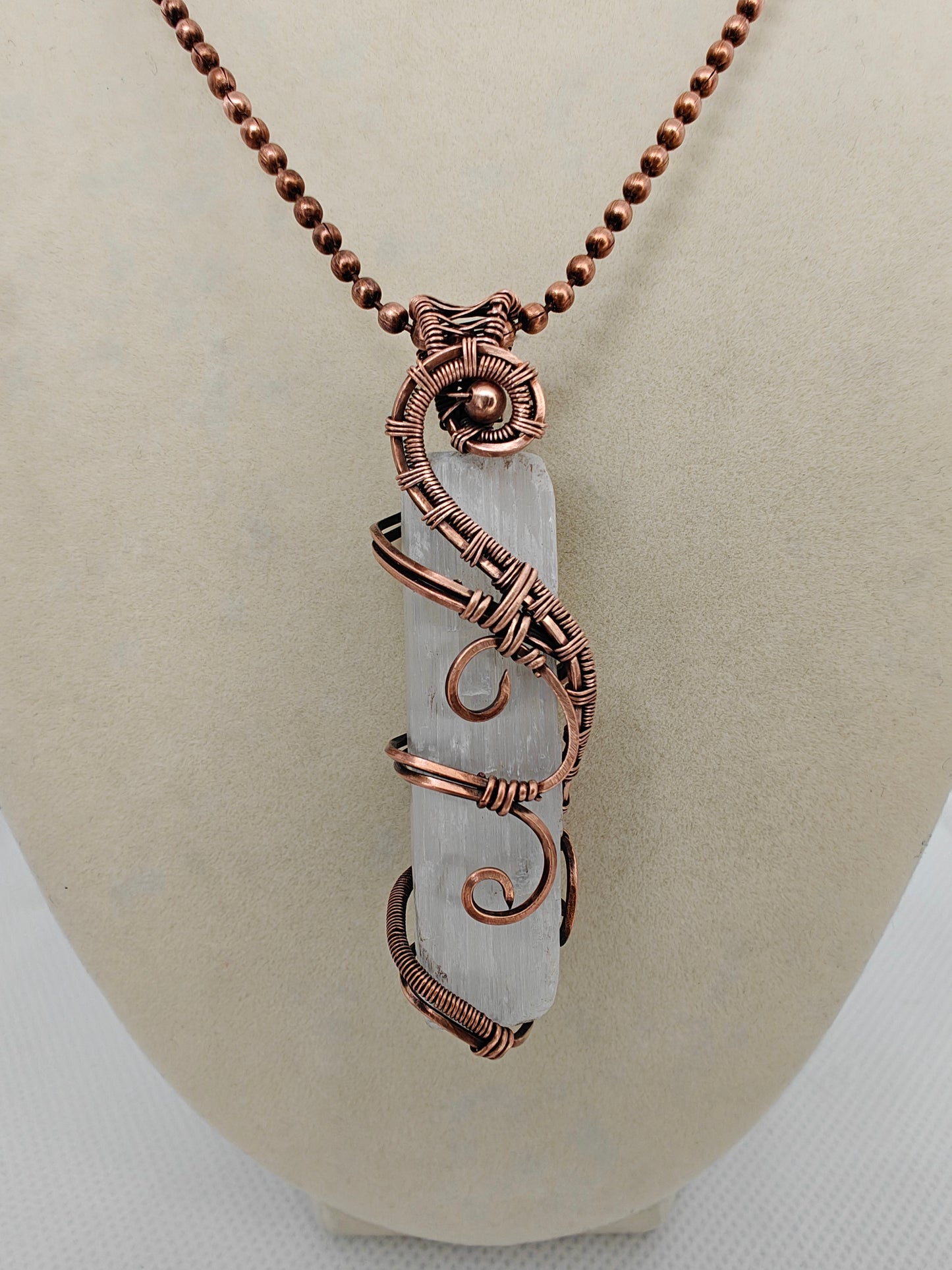 White Selenite Crystal Point & Antique Copper Pendant Necklace