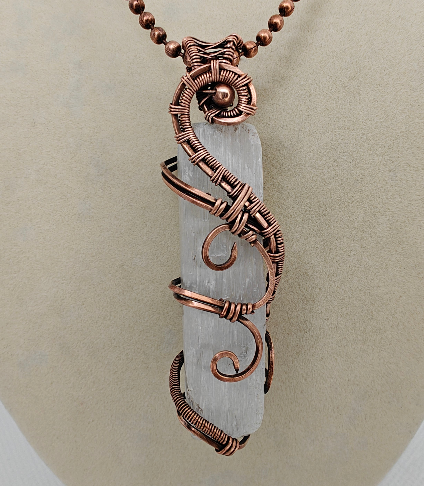 White Selenite Crystal Point & Antique Copper Pendant Necklace