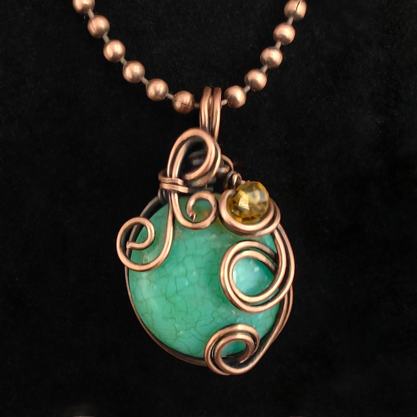 Seafoam Green & Antique Copper Pendant Necklace
