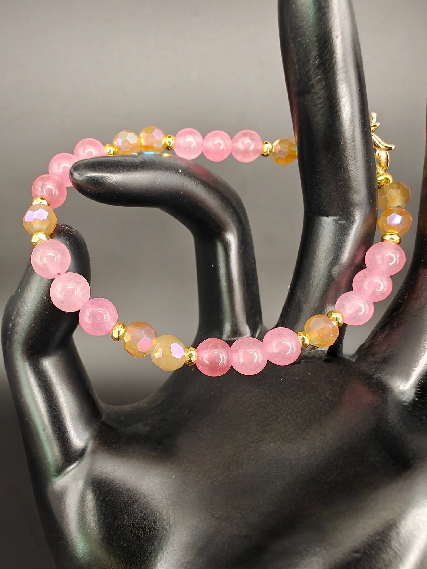 Strawberry Quartz & Gold Hematite Beaded Bracelet