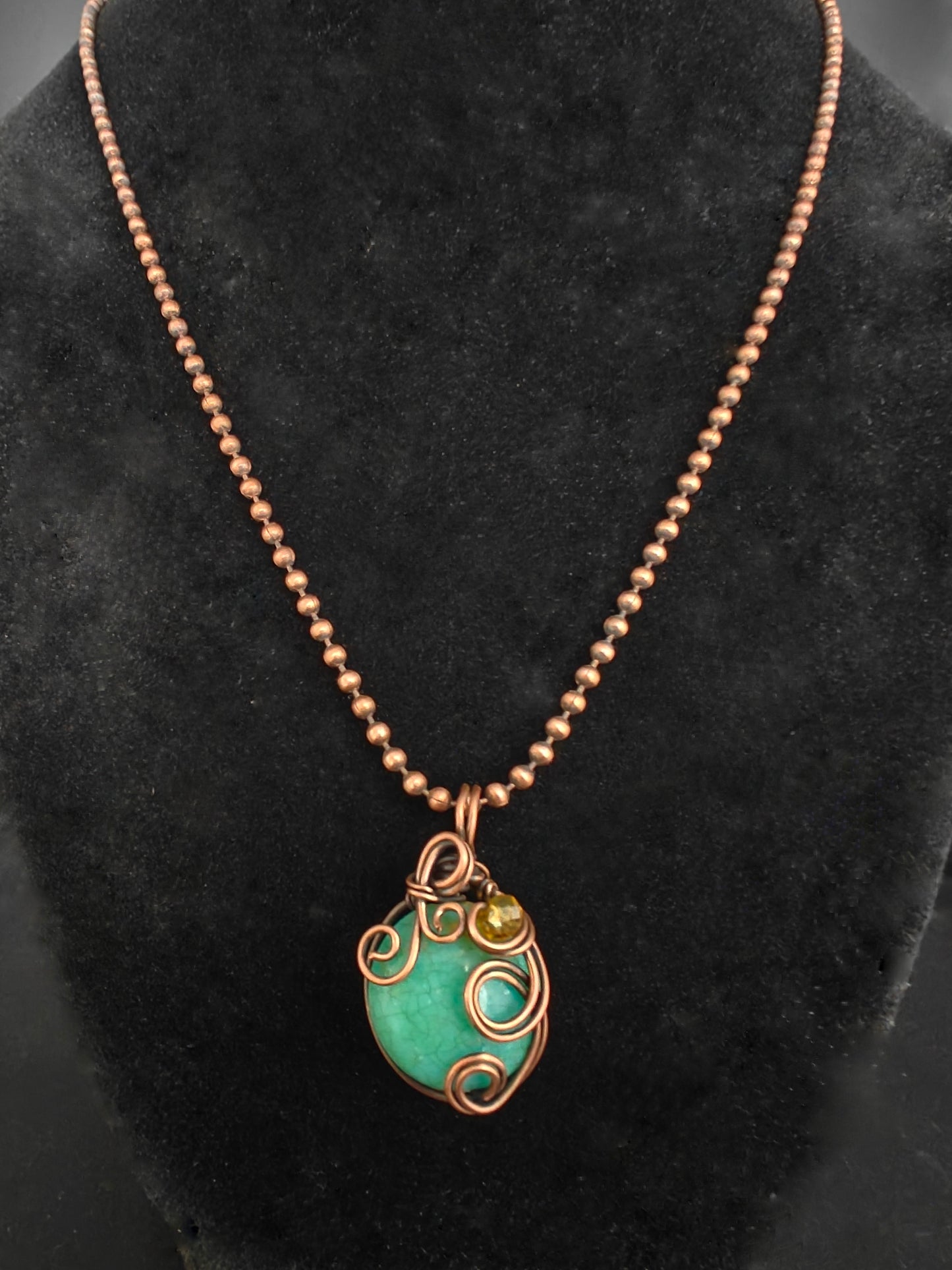 Seafoam Green & Antique Copper Pendant Necklace
