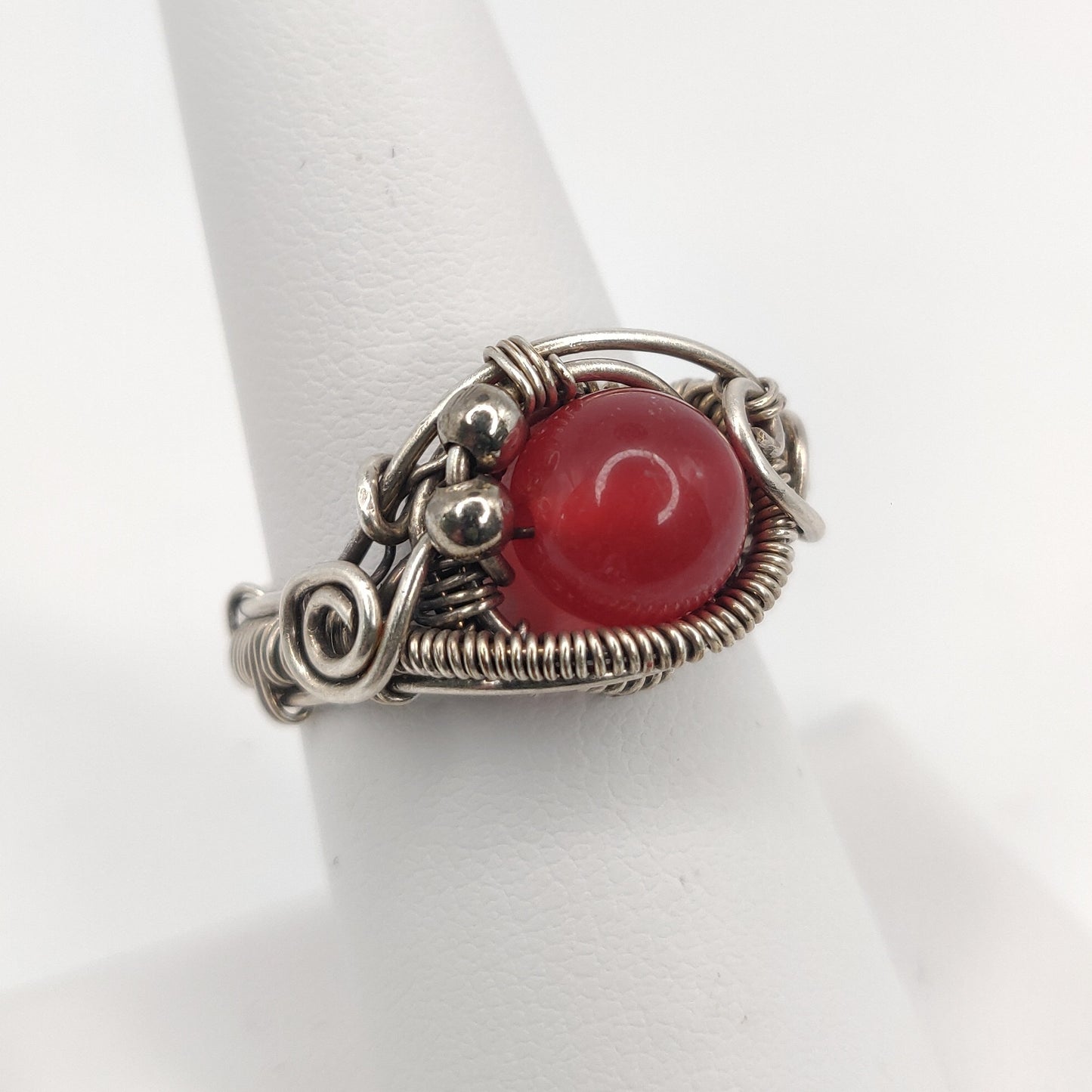 Sterling Silver & Red Jade Handmade Ring