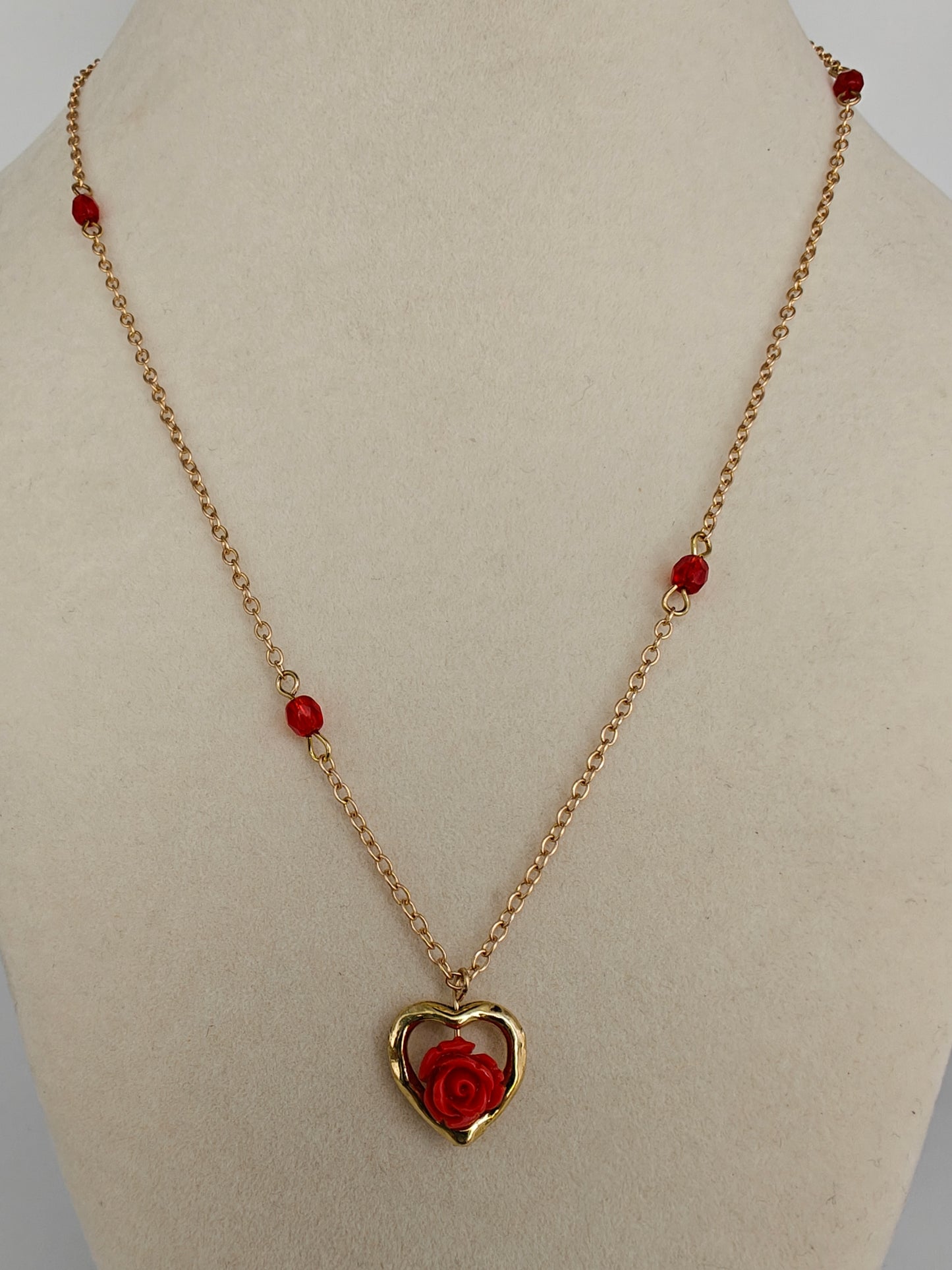 Rose Flower & Heart Gold Pendant Necklace (Multiple Colors)