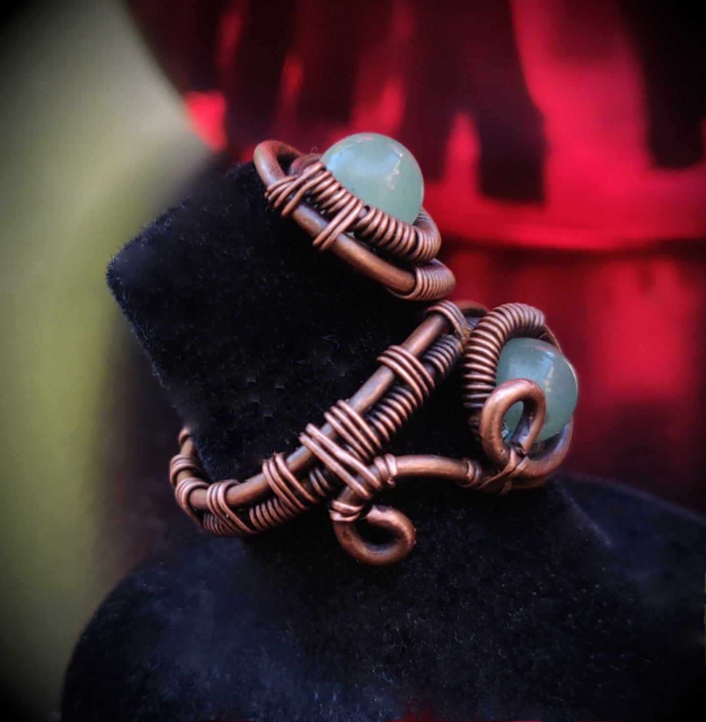 Green Aventurine Adjustable Copper Wrap Ring