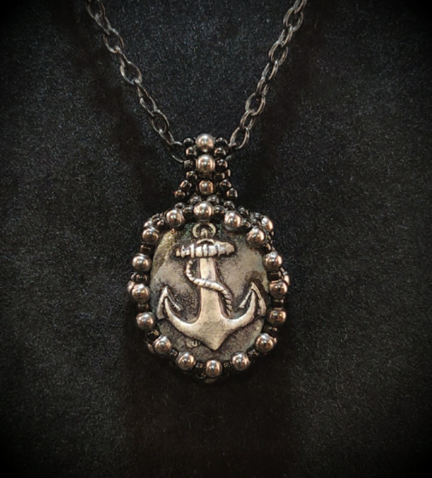 Handmade Beaded Anchor Cameo Necklace