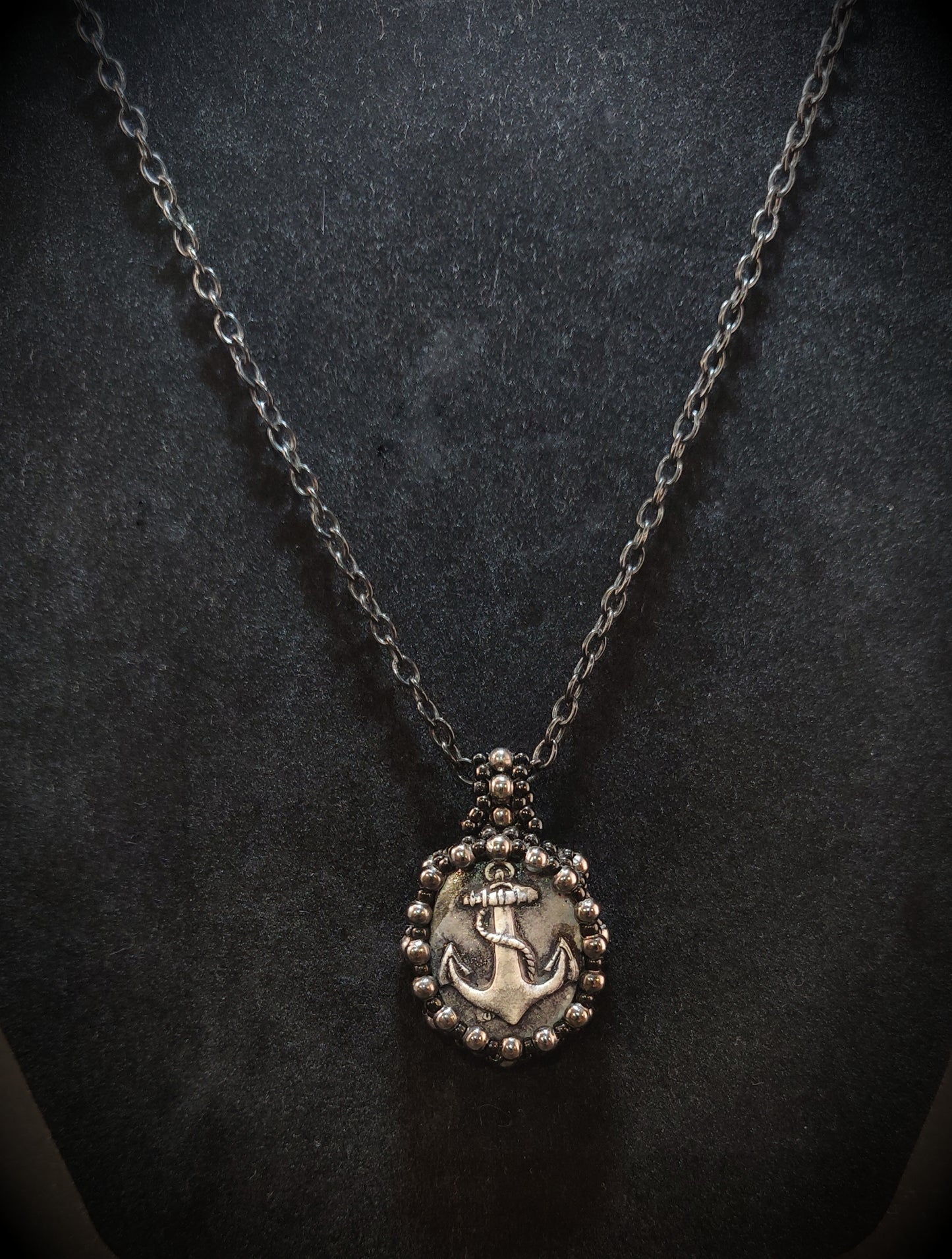 Handmade Beaded Anchor Cameo Necklace