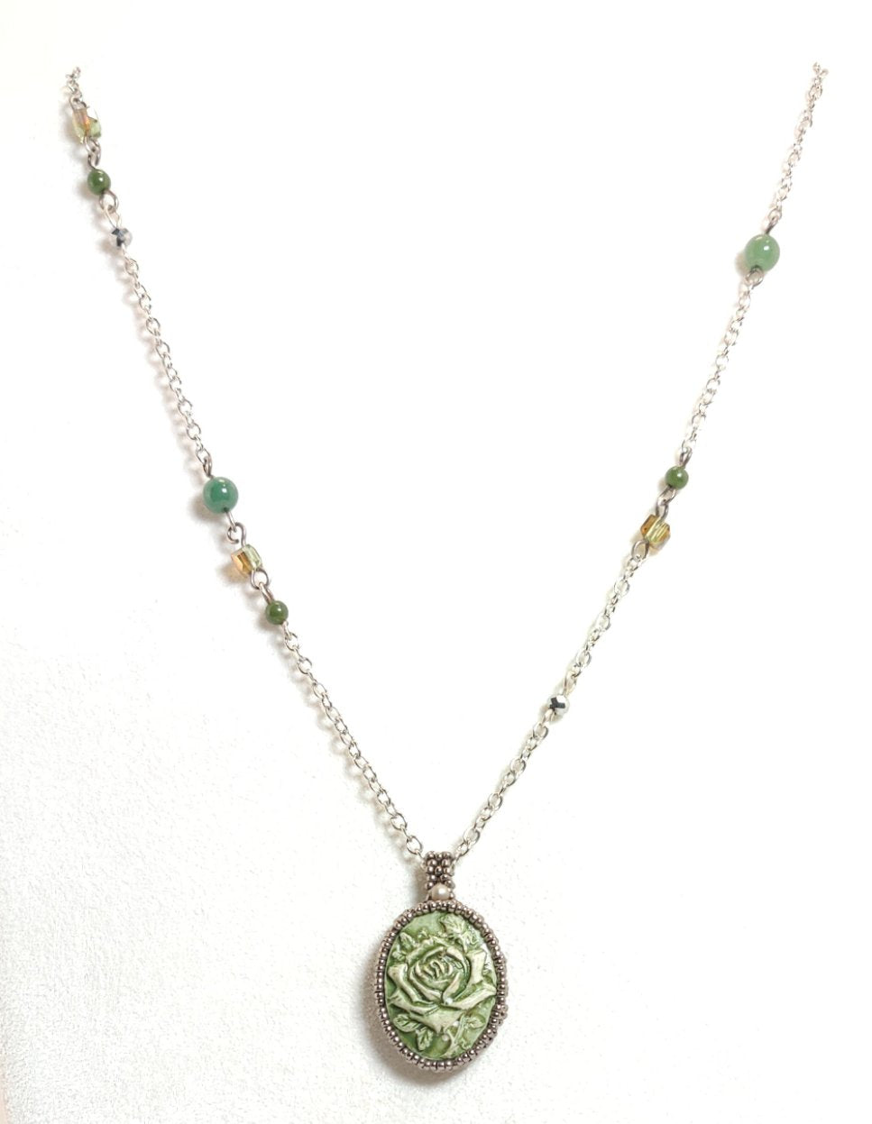 Handmade Beaded Rose Cameo Necklace