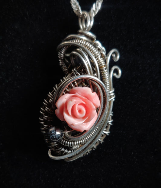 Sterling Silver & Blush Pink Flower Necklace