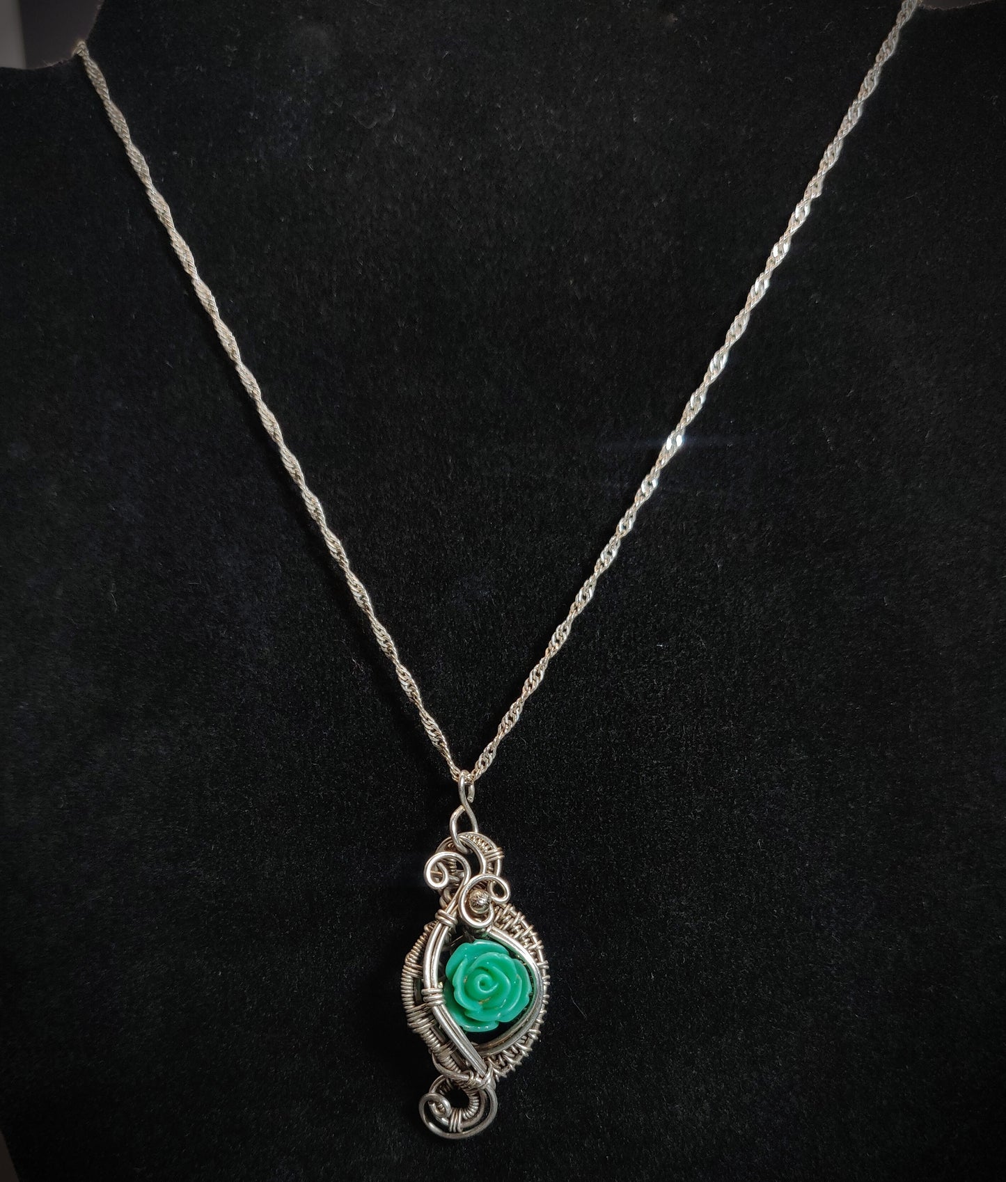 Sterling Silver Turquoise Rose Flower Necklace