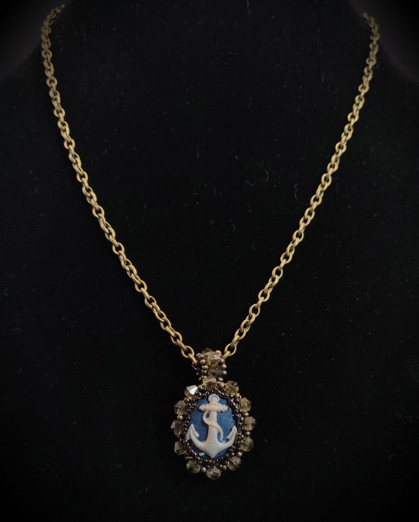 Beaded Anchor Cameo Necklace