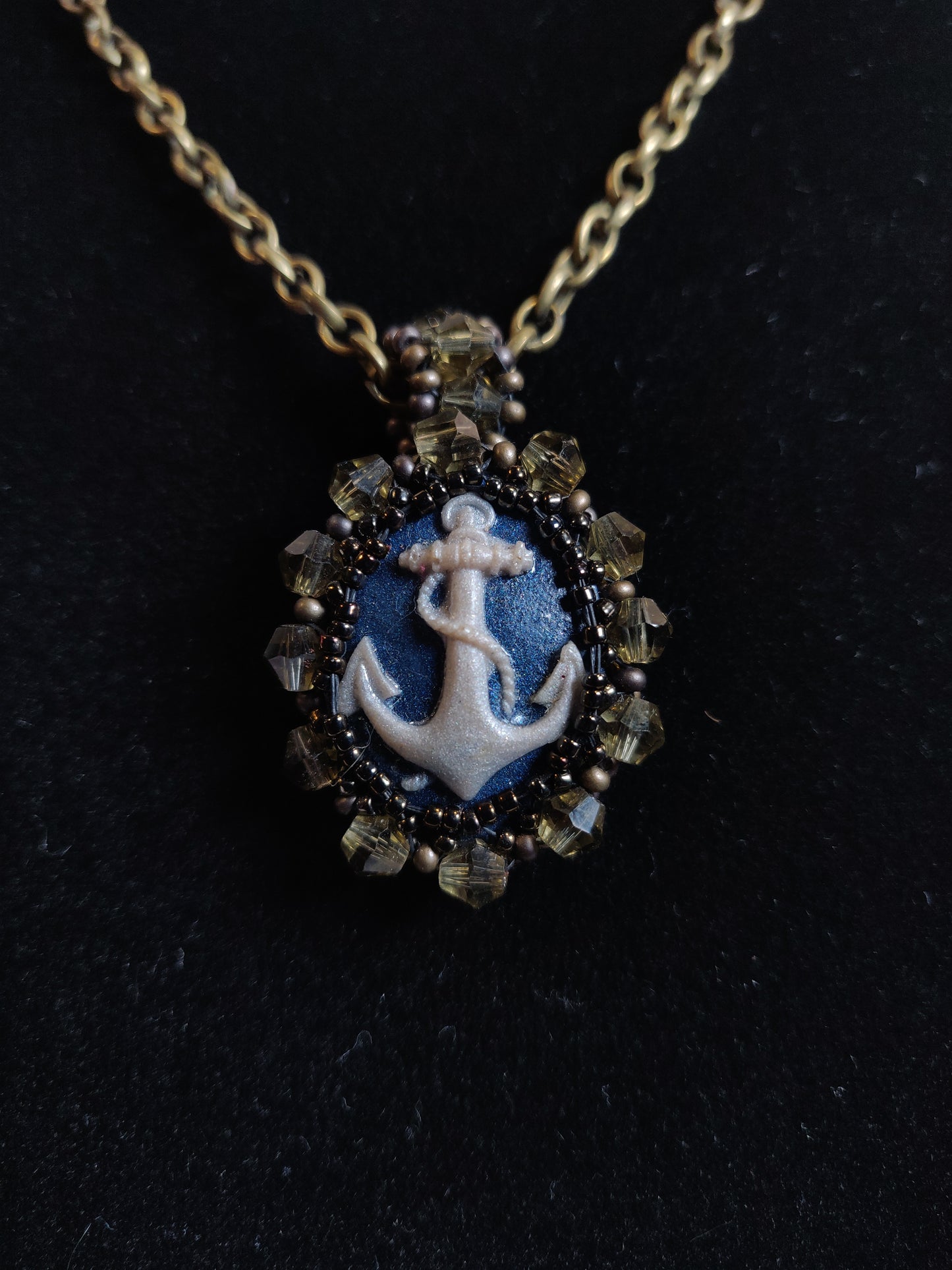 Beaded Anchor Cameo Necklace