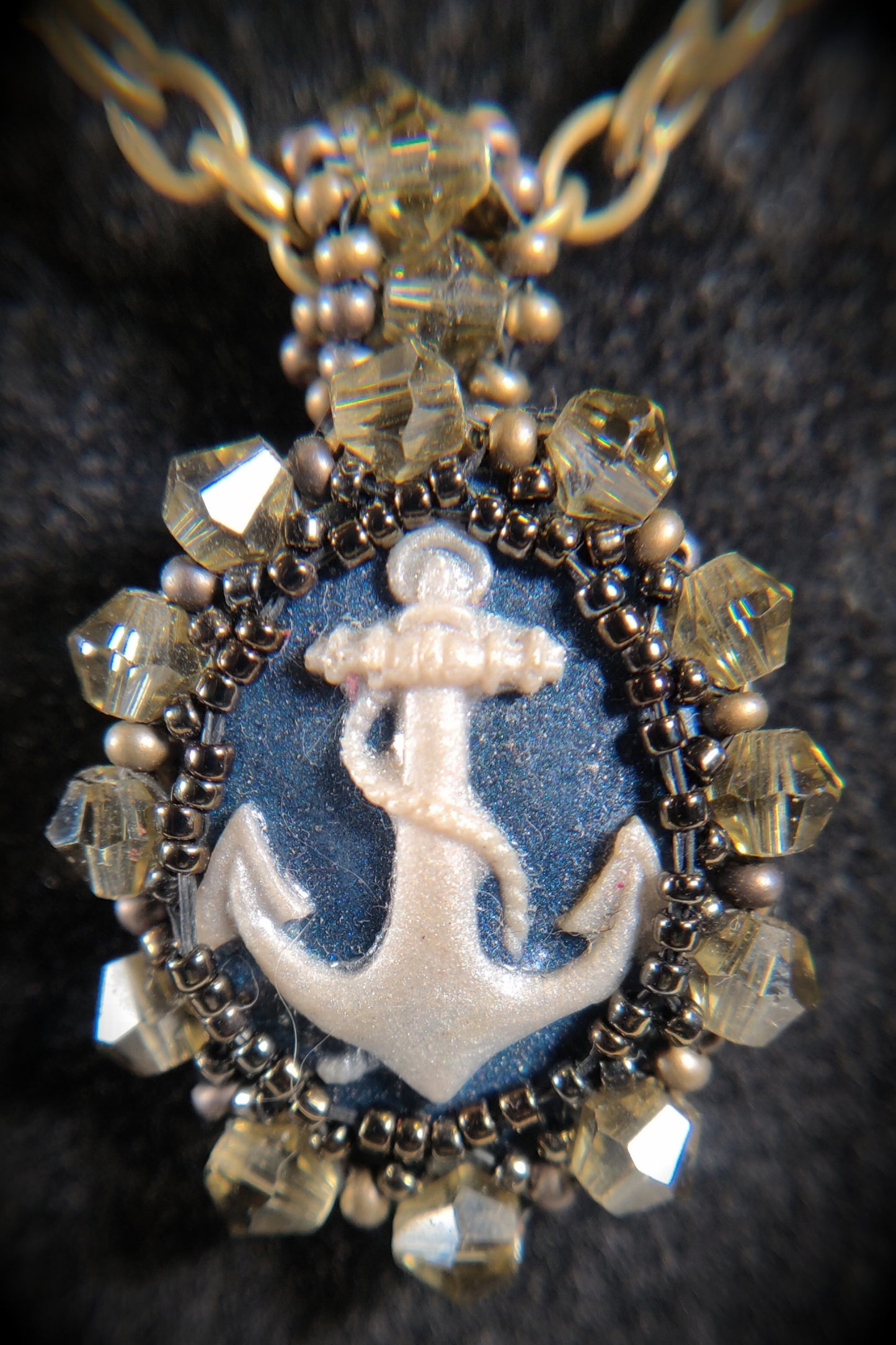 Beaded Anchor Cameo Necklace