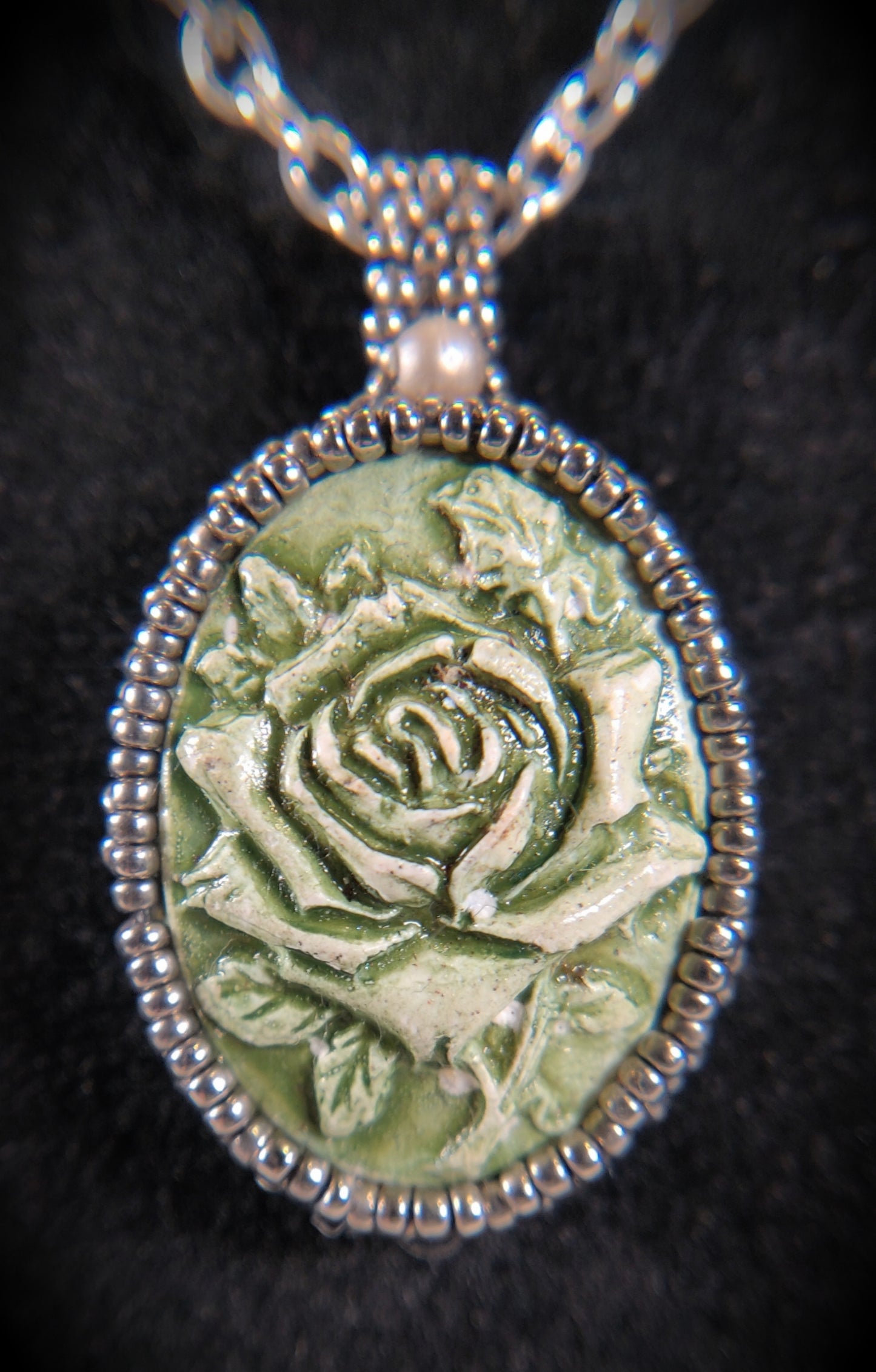 Handmade Beaded Rose Cameo Necklace