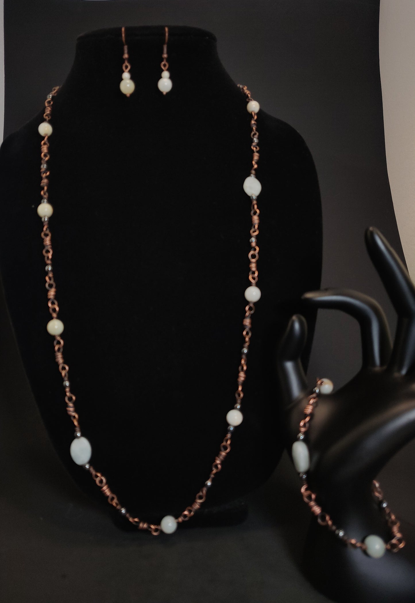 Amazonite & Copper Necklace, Bracelet & Earrings Set