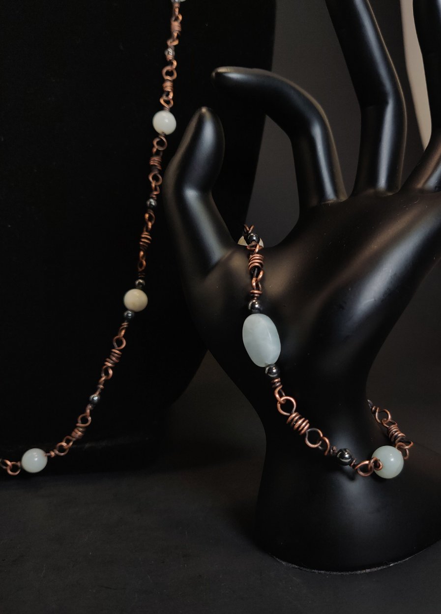 Amazonite & Copper Necklace, Bracelet & Earrings Set