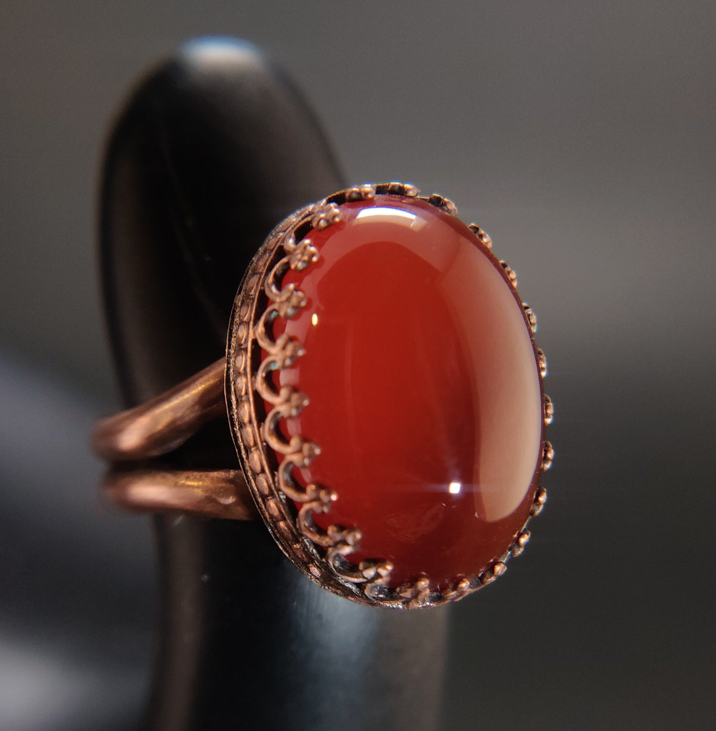 Handmade Red Carnelian & Copper Cocktail Ring