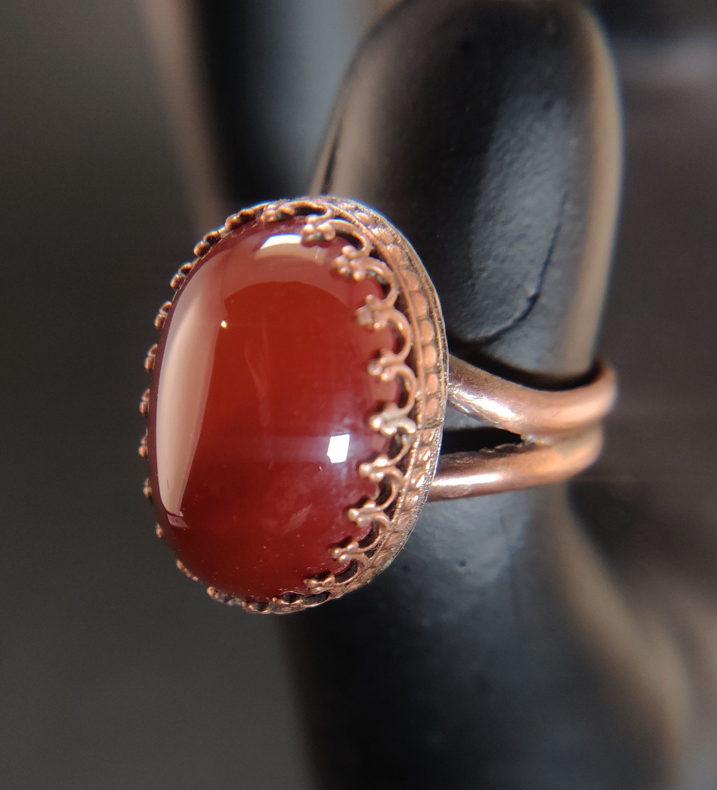 Handmade Red Carnelian & Copper Cocktail Ring