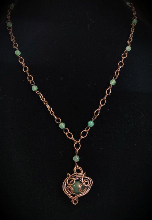 Aventurine & Antique Copper Beaded Necklace & Pendant