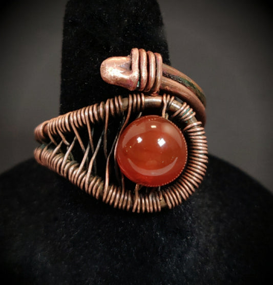 Red Carnelian Copper Wrap Ring
