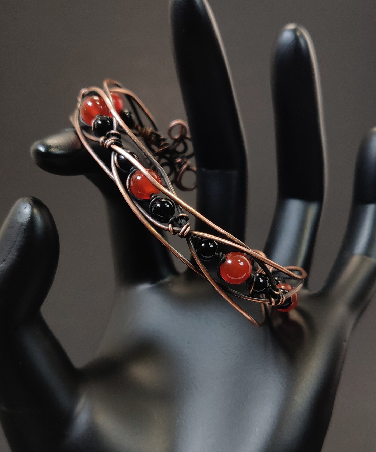 Red Carnelian & Black Tourmaline Copper Cuff Bracelet