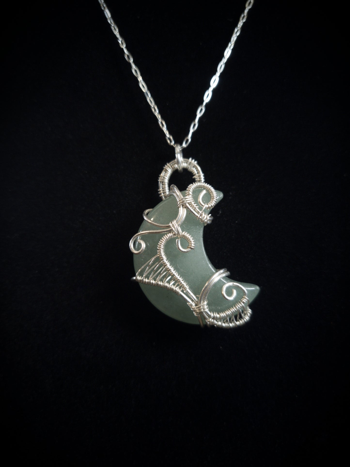 Sterling Silver & Aventurine Moon Pendant