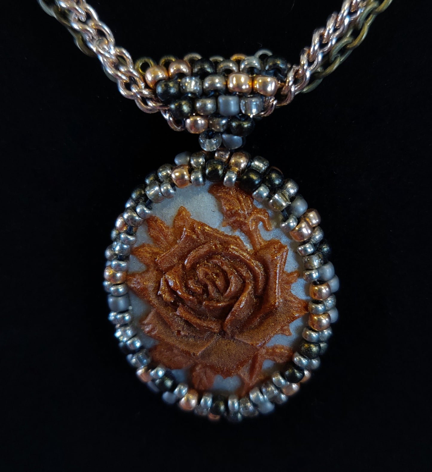 Burnt Orange Rose Cameo Necklace