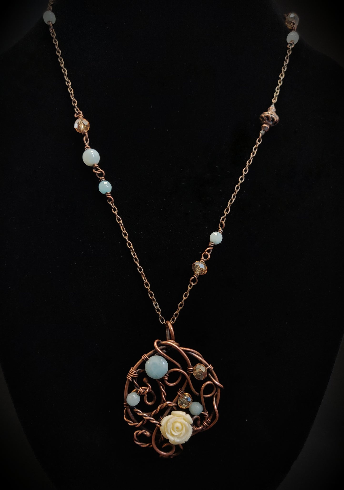 Antique Copper & Amazonite Flower Necklace