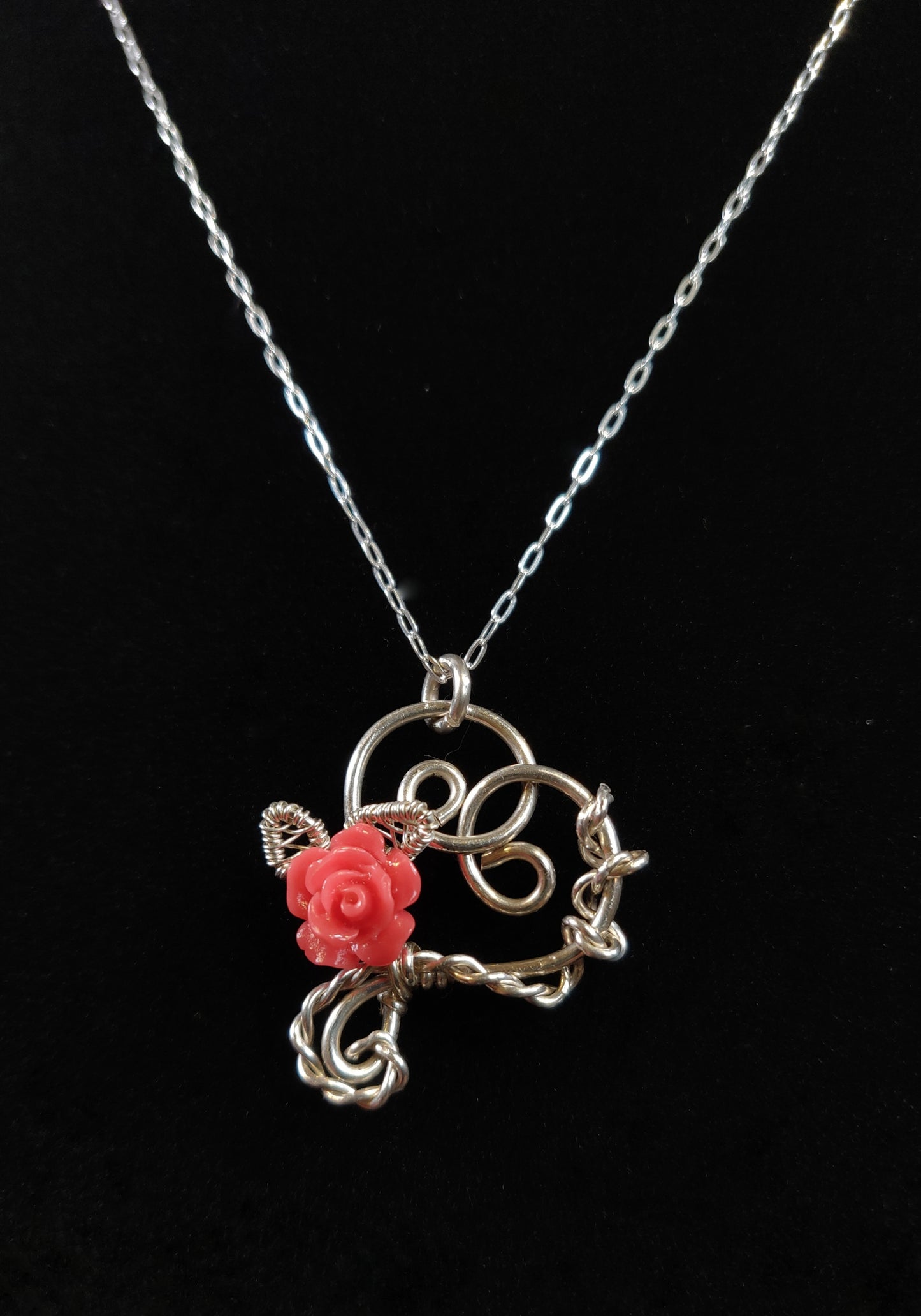 Sterling Silver Floral Heart Necklace